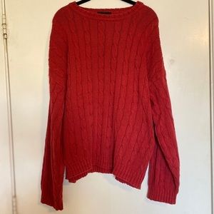 Red oversized cable knit sweater
